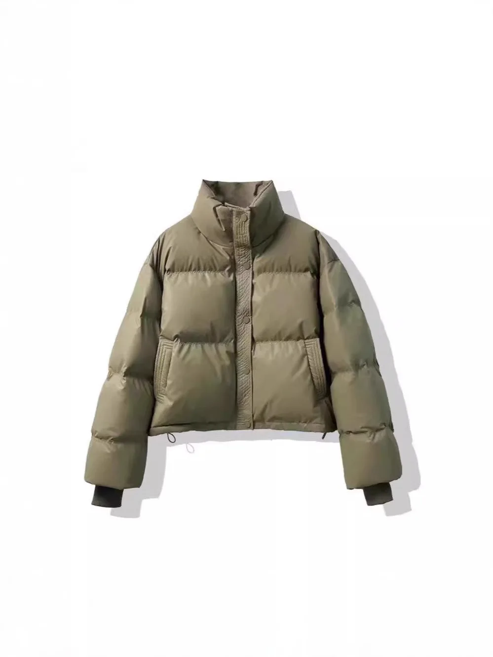 Chaqueta gruesa acolchada de algodón con cuello simulado para mujer, abrigo informal con un solo pecho y bolsillo, abrigo corto holgado cálido para invierno y otoño