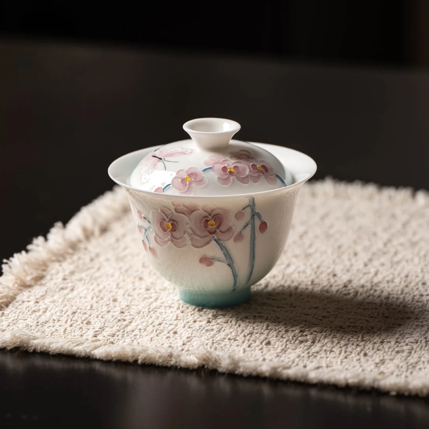 120ML Pure Hand-painted Butterfly Orchid Ceramic Cover Bowl Household Thin Tire Tea Bowl Teacup Kung Fu TeaSet Ladies Cover Bowl