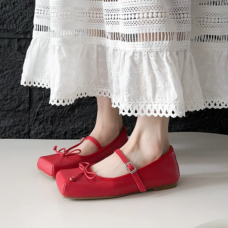

2025 New Spring/Summer Flat Casual Sweet Mary Jane Shoes Super Soft Bowknot Instep Buckle Low-Top Pumps Ballet Flats For Women