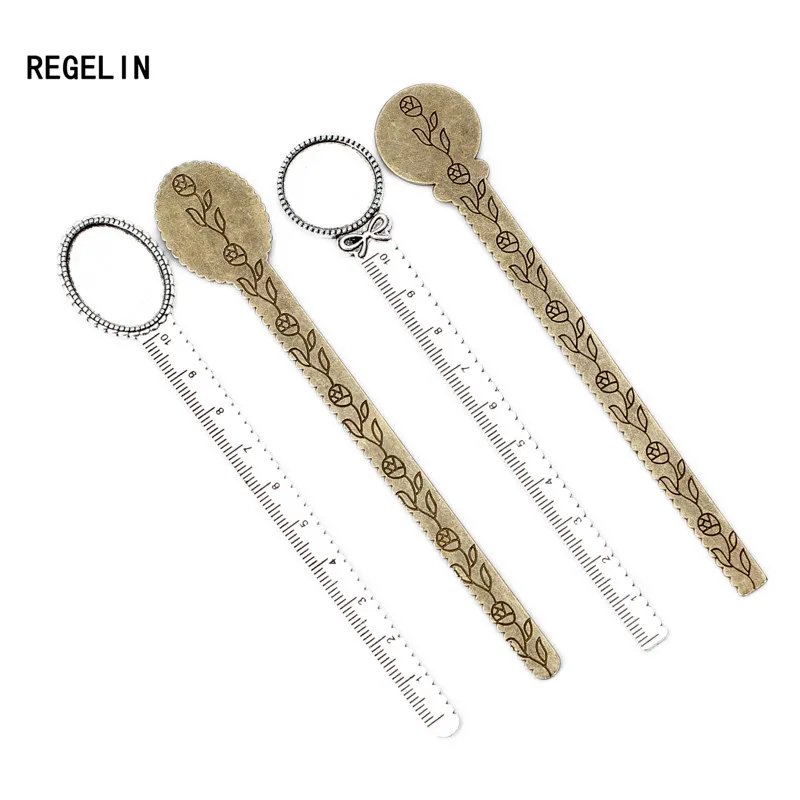 REGELIN 5 개/몫 빈티지 스타일 수제 눈금자 북마크 카보 숑 기본 북마크 설정 20mm/18x25mm DIY 찾기