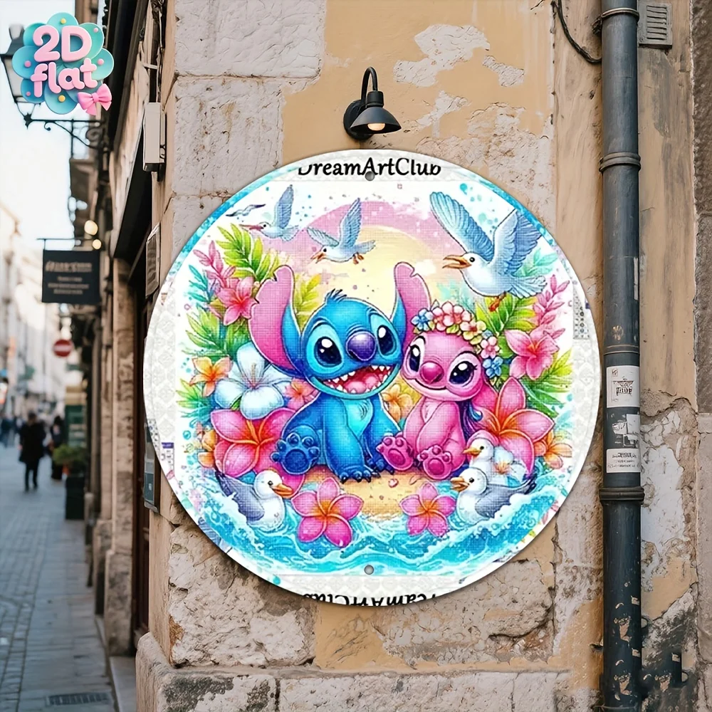 مسطح ثنائي الأبعاد، قطعة واحدة من DISNEY، لافتة دائرية ثنائية الأبعاد، لوحة ألومنيوم دائرية بخياطة، 8 × 8 بوصة، مناسبة لغرفة المعيشة وغرفة النوم والمقهى، Te