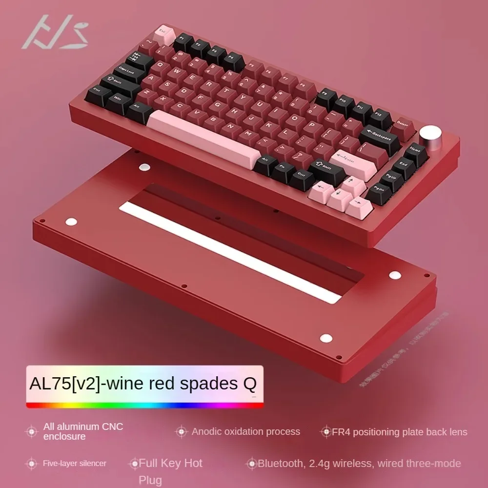 HEIJISHE AL75V2 Mechanical Keyboard  Bluetooth 2.4G Wireless Wired Tri-mode RGB CNC Aluminum Lump Lower Light Position Kit DIY