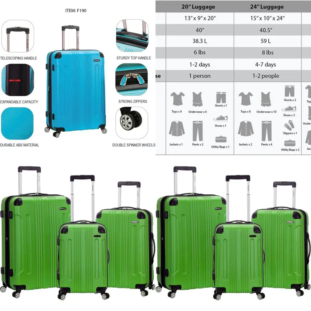 طقم أمتعة دوارة صلبة مكون من 3 قطع باللون الأخضر - 20/24/28 بوصة من روكلاند لندن