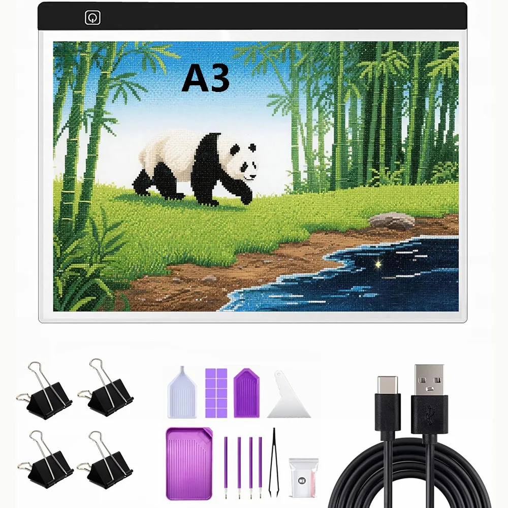 

A3 LED Light Pad for Diamond Art Sketching Painting Tracing Adjustable Brightness USB Powered Light Board Kit with Accessories