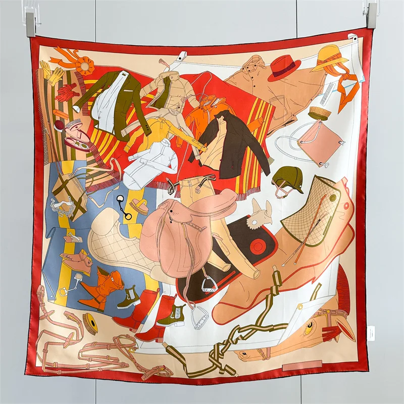 14-ミリメートルツイルシルクスカーフ高級正方形バンダナ手作り-90-センチメートルスカーフロールエッジショールレディーススカーフヘアバッグアクセサリー