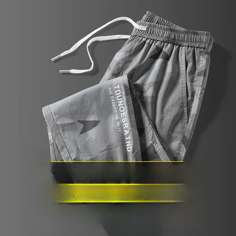 

Men's Summer Thin Loose Ice Silk Trendy Brand Large Size Dstring Nine Points Camouflage Pants Sports Casual Workwear Pants