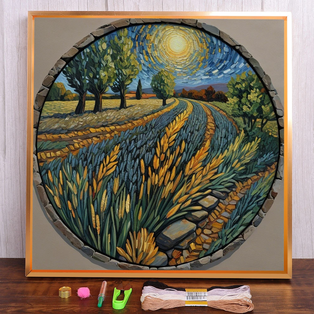 

Scenery Wheat Field Printed Canvas 11CT Cross Stitch Full Kit DIY Embroidery Handicraft Knitting Craft Sewing Mulina Floss Gift