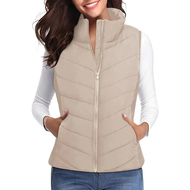 

In-Stock Women's Autumn Winter Thickened Cotton Vest Stand Collar Imported Outerwear Fashionable Cotton Jacket for Ladies