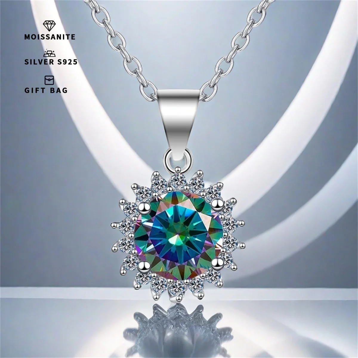 Rainbow Sunflower GRA moissanite Pendant S925 silver Platinum plating Charm Party Wedding Pendants Necklace for Women Jewelry