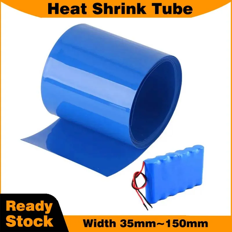 1 Meter PVC Heat Shrink Tube 30-150mm Width Blue Insulated Film for 18650 Lithium Battery Pack Shrinkable Insulated Cable Sleeve