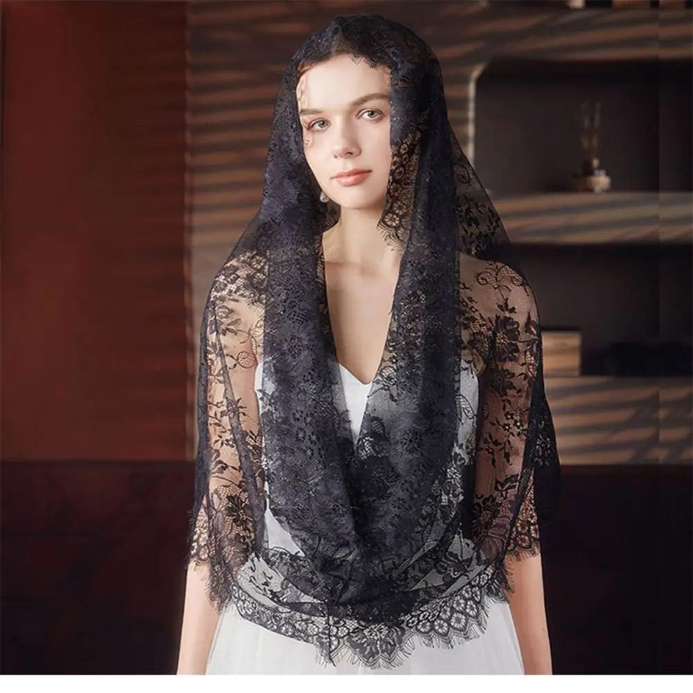 New Arrival Black White Lace Veil Elegant Latin Mass Bride Mantilla Spanish Style Wedding Head Covering for Women