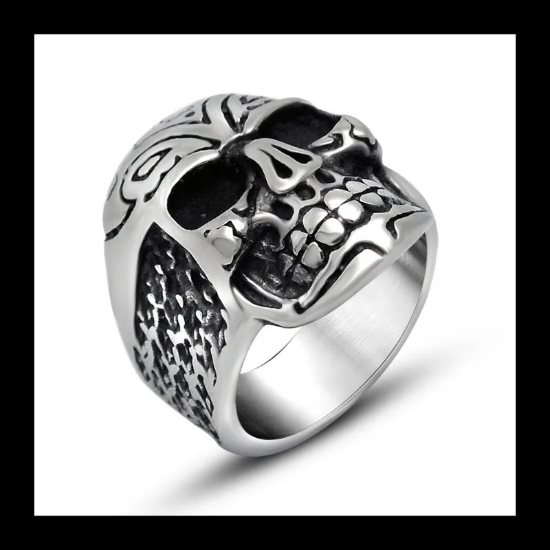 الرجعية القديمة الجمجمة مبالغ فيها التيتانيوم الصلب الدائري، رجل عصري الإبهام الدائري مجوهرات من صلب لا يصدأ SA541