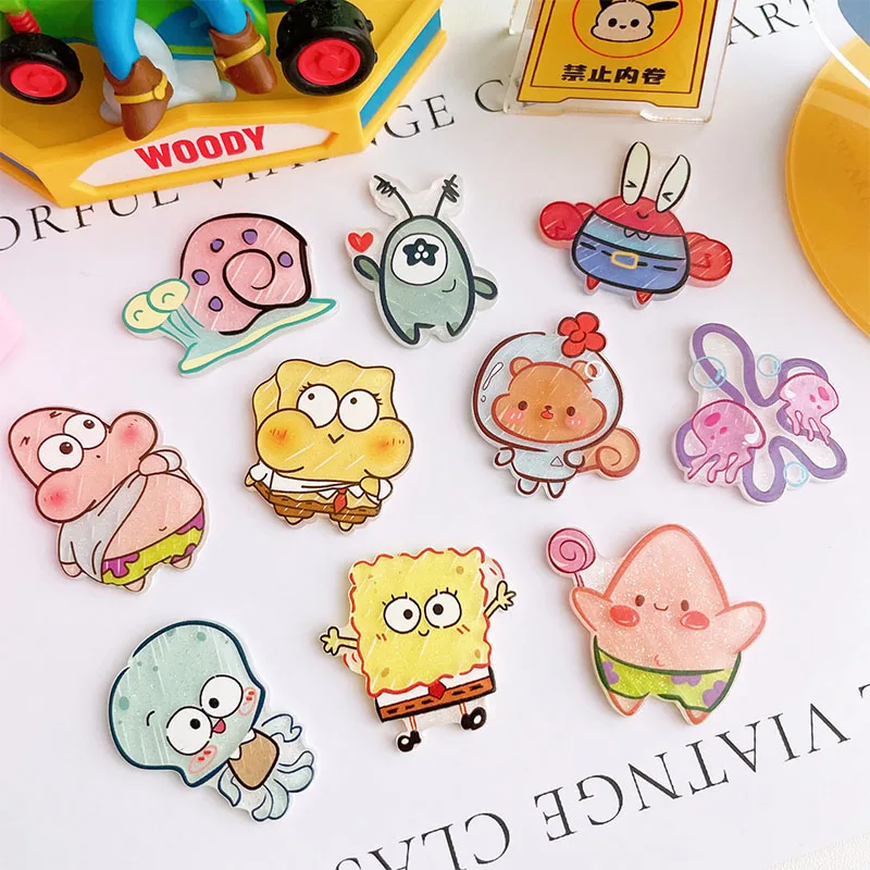 Kawaii Spongeboes Patrick Star Squidward Tentacles Cartoon Cute Diy Brooch Hair Accessories Acrylic Patch Anime Toys for Girls