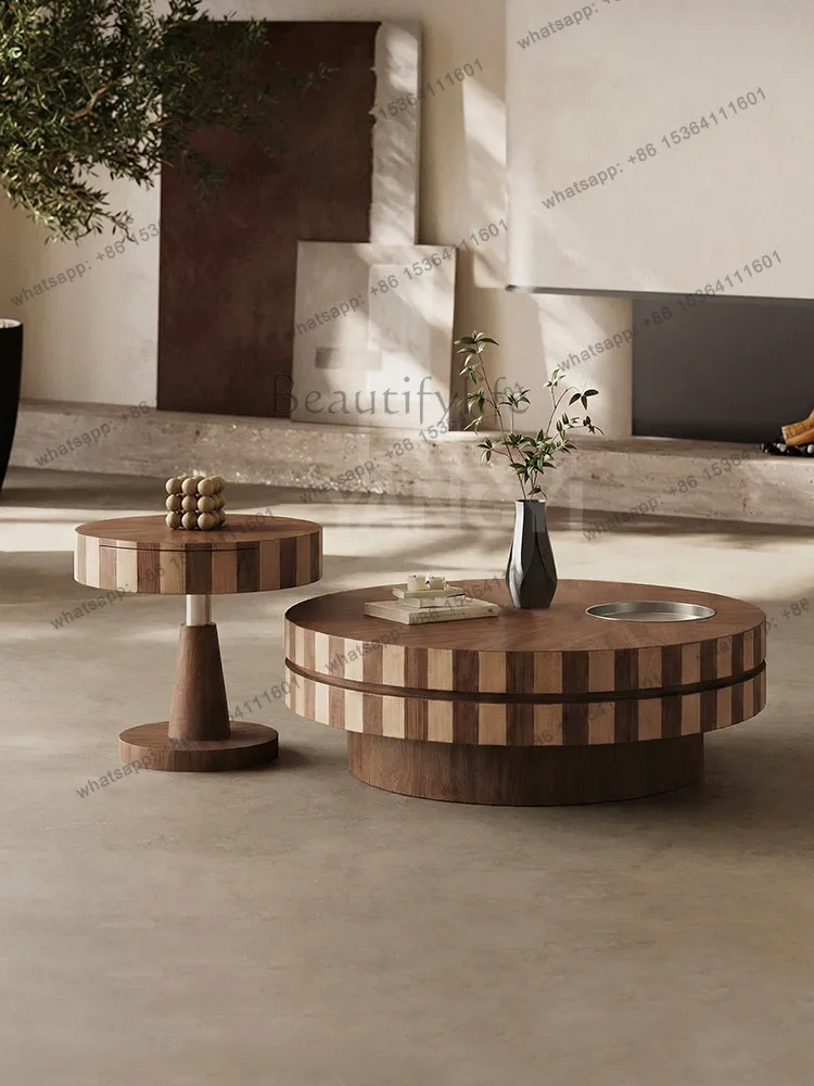 XX antique light luxury high sense solid wood round storage living room home combination coffee table