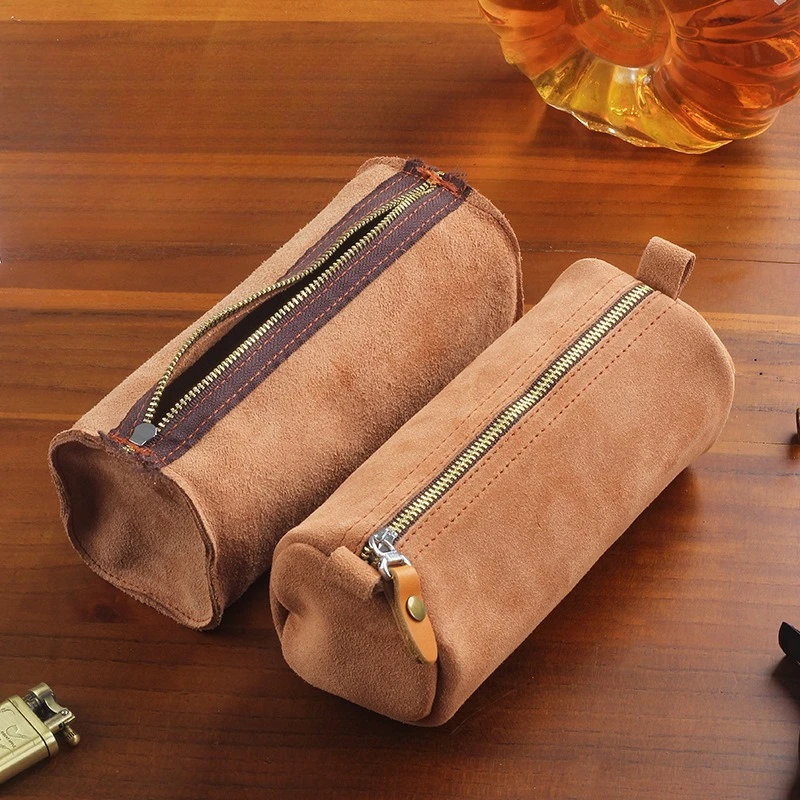 

Элитный портативный чехол для труб: роскошная мужская сумка для табака из воловьей кожи с замшевым интерьером, чехол для аксессуаров для хранения инструментов, незаменимый ручной работы