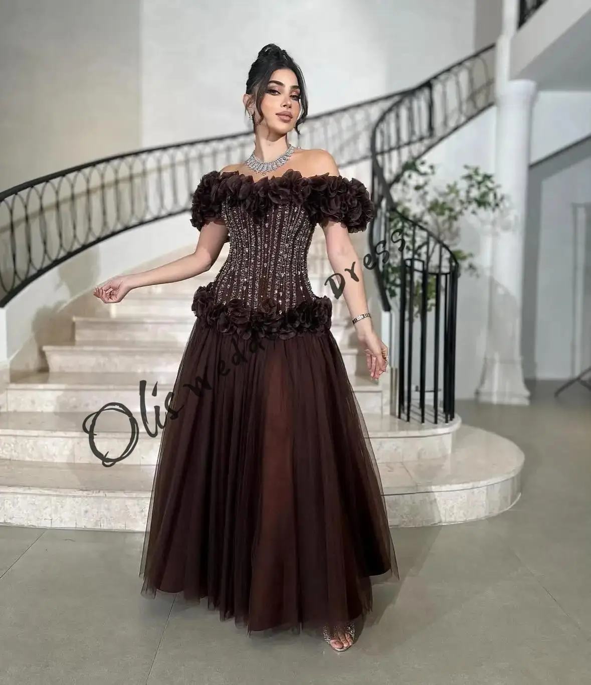 

customized Off The Shoulder Prom Dresses Pleated Beadings Flowers Floor Length Party Dresses Evening Dresses
