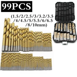 99Pcs 1.5mm - 10mm Titanium Coated Drill Bits HSS High Speed Steel Drill Bits Set Tool High Quality Power Tools