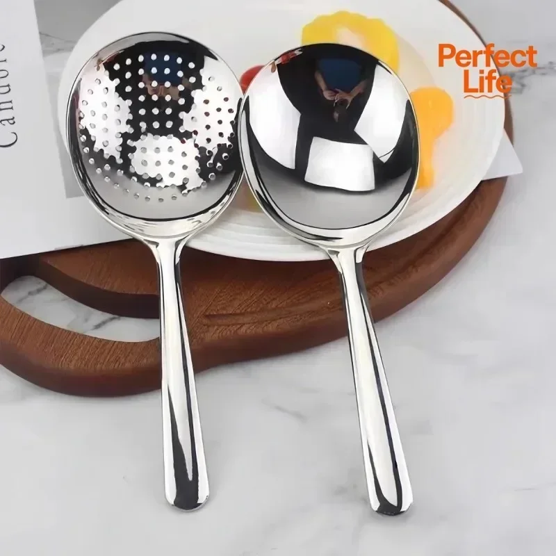 1Pcs Ladles For Serving Soup Rice Serving Spoon Drain Hole Heat Insulated Handle Kitchen Utensils