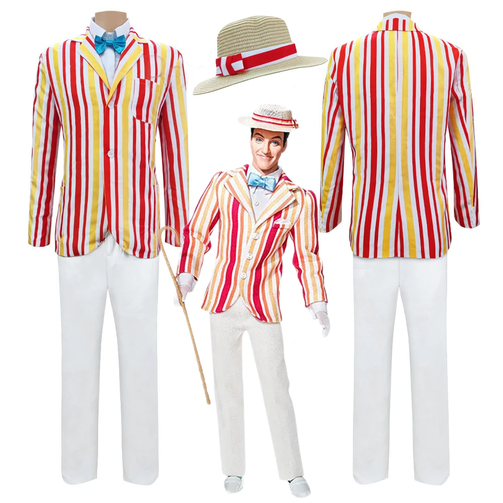 Disfraz de Mary Bert para Cosplay, Ropa del Personaje de la Película Poppins, Disfraz de Dick Van Dyke, Conjunto Completo con Sombrero, para Halloween, para Hombres Adultos