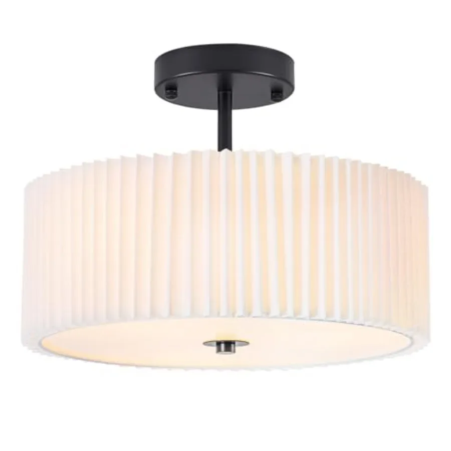 

Полувстраиваемый потолочный светильник 12,5 дюймов, светильник для потолочного монтажа с плиссированным тканевым абажуром-барабаном