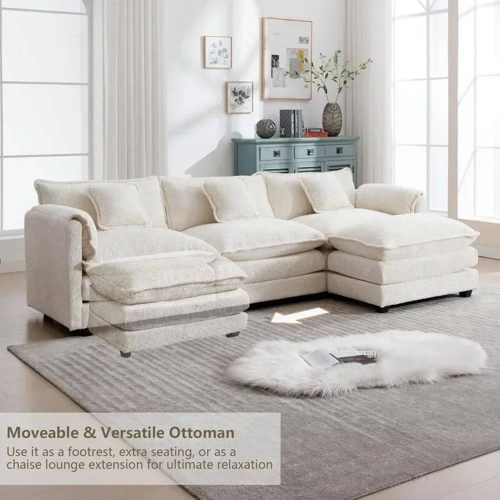 

Oversized Sectional Sofa Cloud Couch for Living Room, Modern Chenille L Shaped Couch, Comfy Boucle Modular Sofa Sleeper