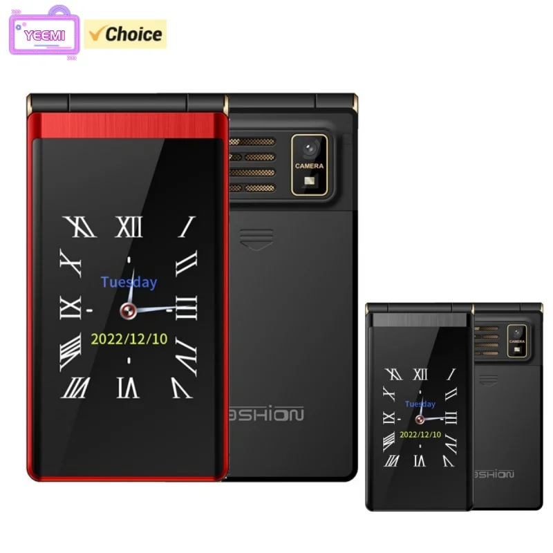 YEEMI M1+ Flip Phone LED Light Dual Display Dual SIM Card 4G CellPhone Big Keyboard Loud Voice 2G Mobile Phone for Elderly