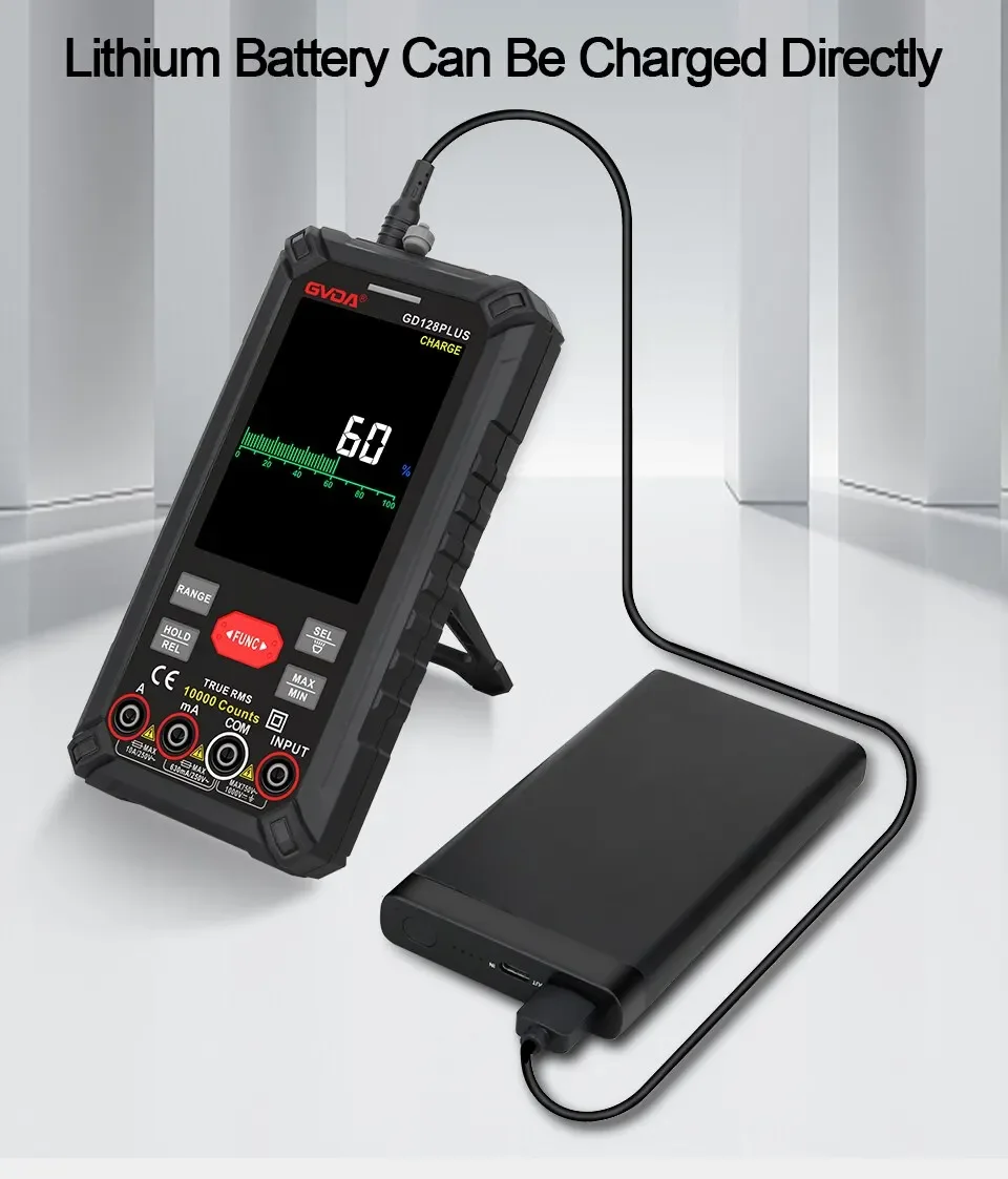 มัลติมิเตอร์ดิจิตอลแบบชาร์จไฟได้ 1000V 9999 ค่า True RMS สำหรับวัดแรงดันไฟฟ้ากระแสสลับและกระแสไฟฟ้า พร้อมหน้าจอ LCD สี 10 ADC มัลติทูล