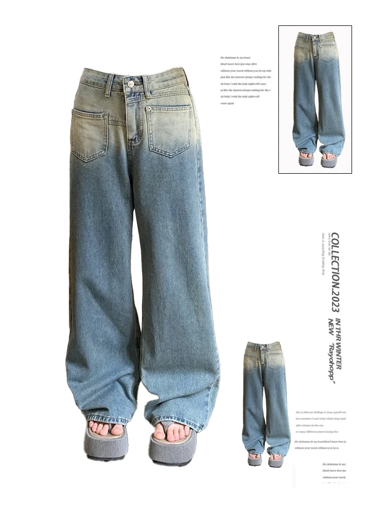 

Women's Blue Y2k Jeans Harajuku 90s Aesthetic Baggy Denim Trousers Vintage Jean Pants Japanese 2000s Style Trashy Clothes 2024