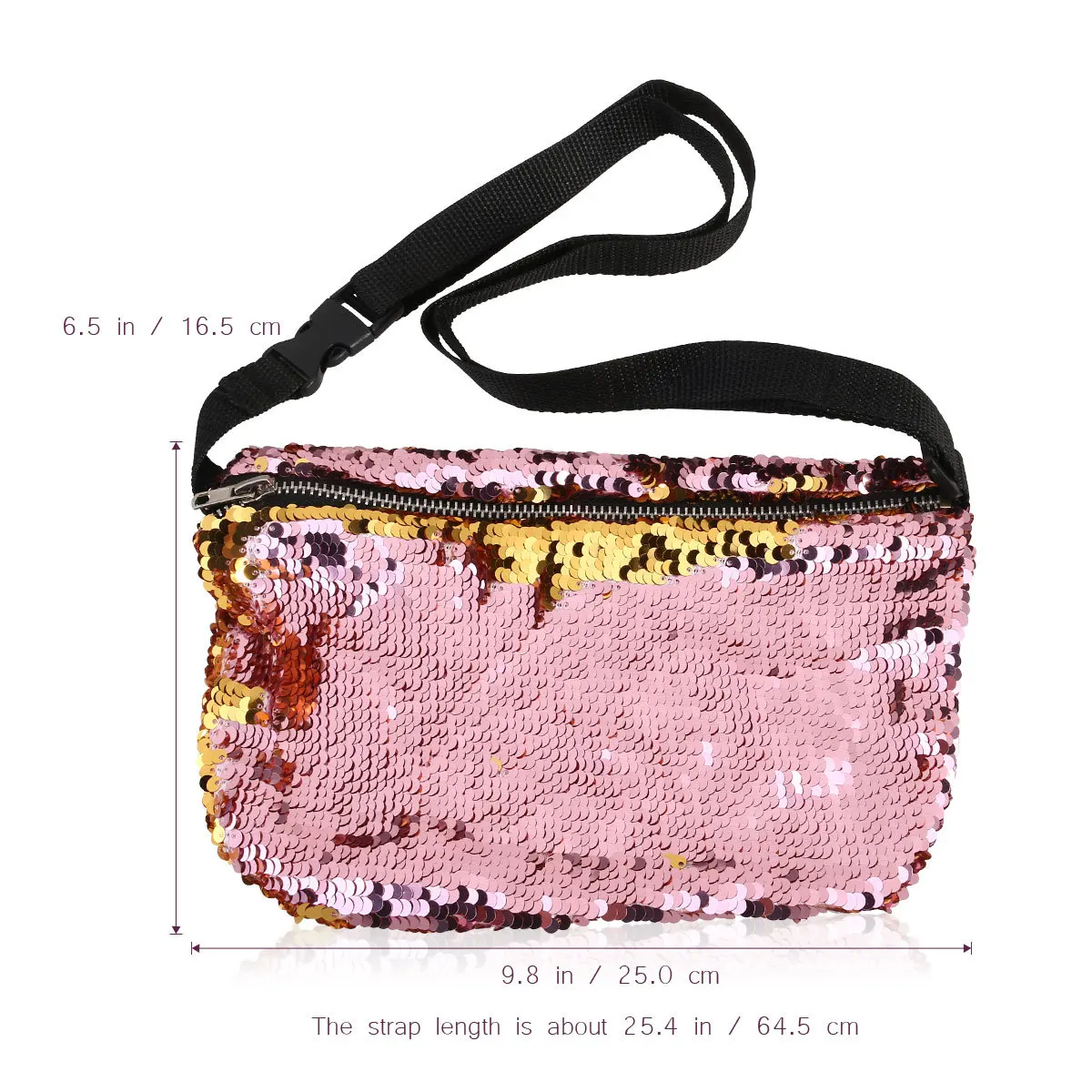 

Sequins Waist Bag Gold Pink Double Color Durable Lightweight Outdoor Sports Fanny Pack for Women Waist Bag Pack