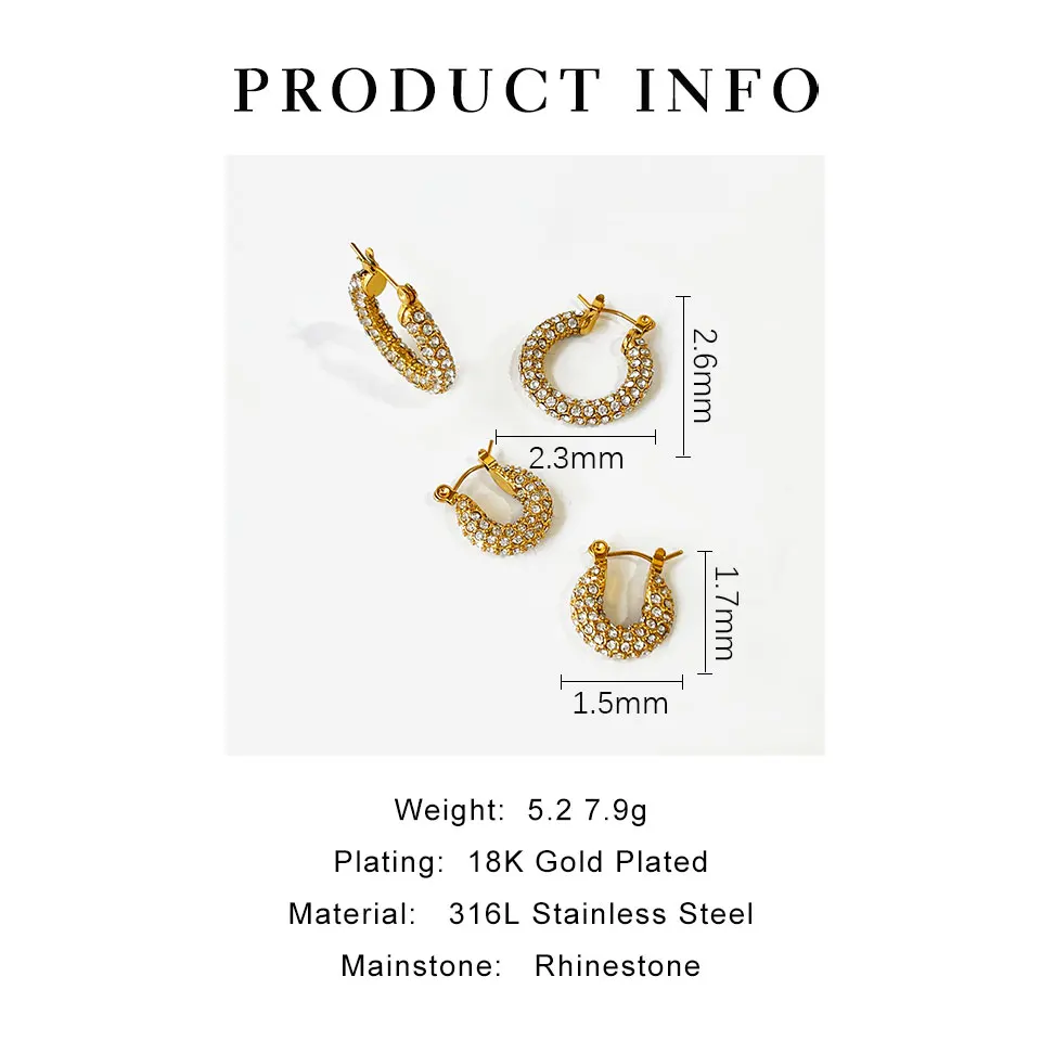 Peri'sbox مذهل مايكرو تمهيد تشيكوسلوفاكيا الراين سميكة أقراط طارة هوجي الفولاذ المقاوم للصدأ 18K مطلية بالذهب مجوهرات اليومية هدايا #6