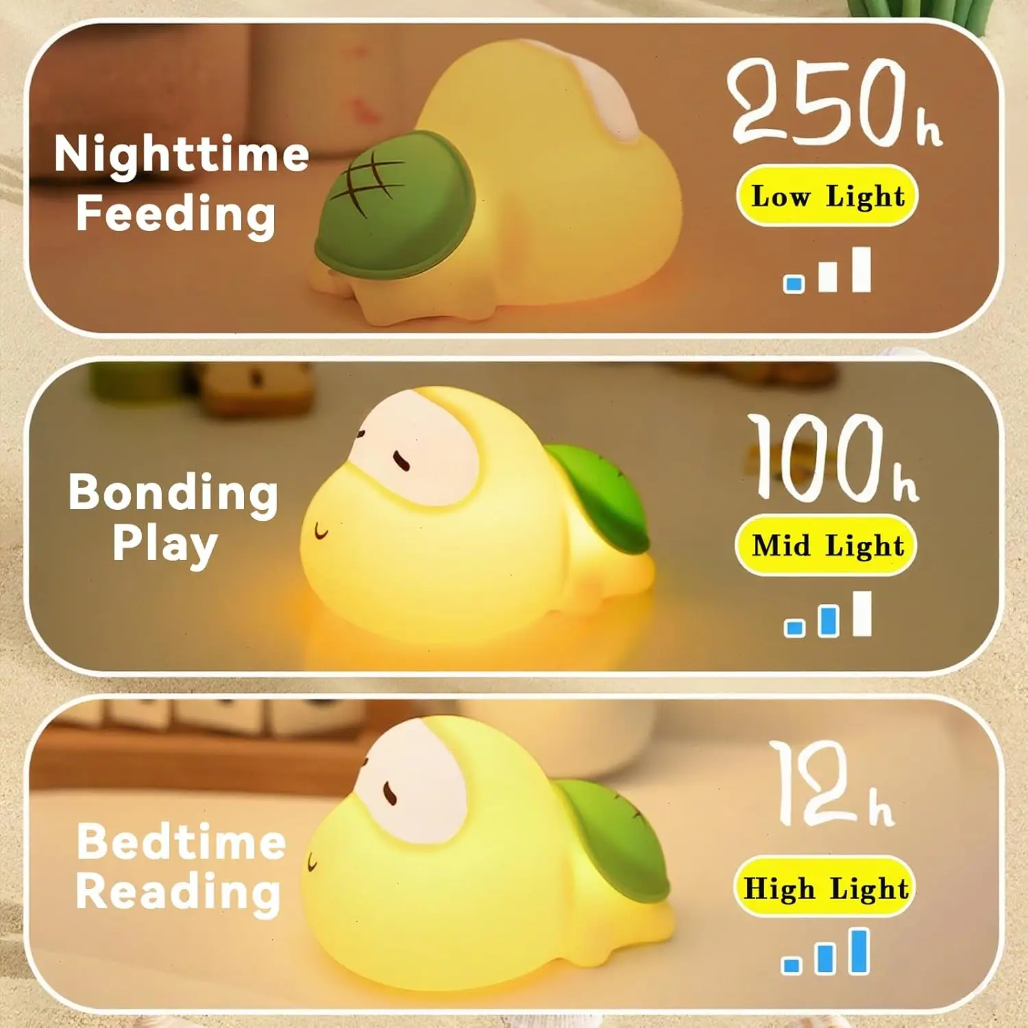 ไฟกลางคืนรูปเต่าสำหรับเด็ก ไฟกลางคืนแบบชาร์จไฟได้ ปรับความสว่างได้ ตั้งเวลาได้ ปลอดสาร BPA ทำจากซิลิโคนนุ่ม ปลอดภัยต่อดวงตา เหมาะสำหรับห้องเด็กและให้นมบุตร