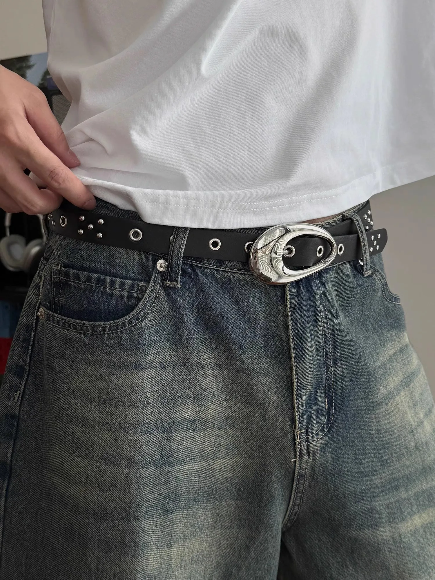 الرجال النساء برشام معدني الشرير بولي Leather الجلود مشد الإناث Cummerbund معطف حزام فستان Decration حزام عريض J1522