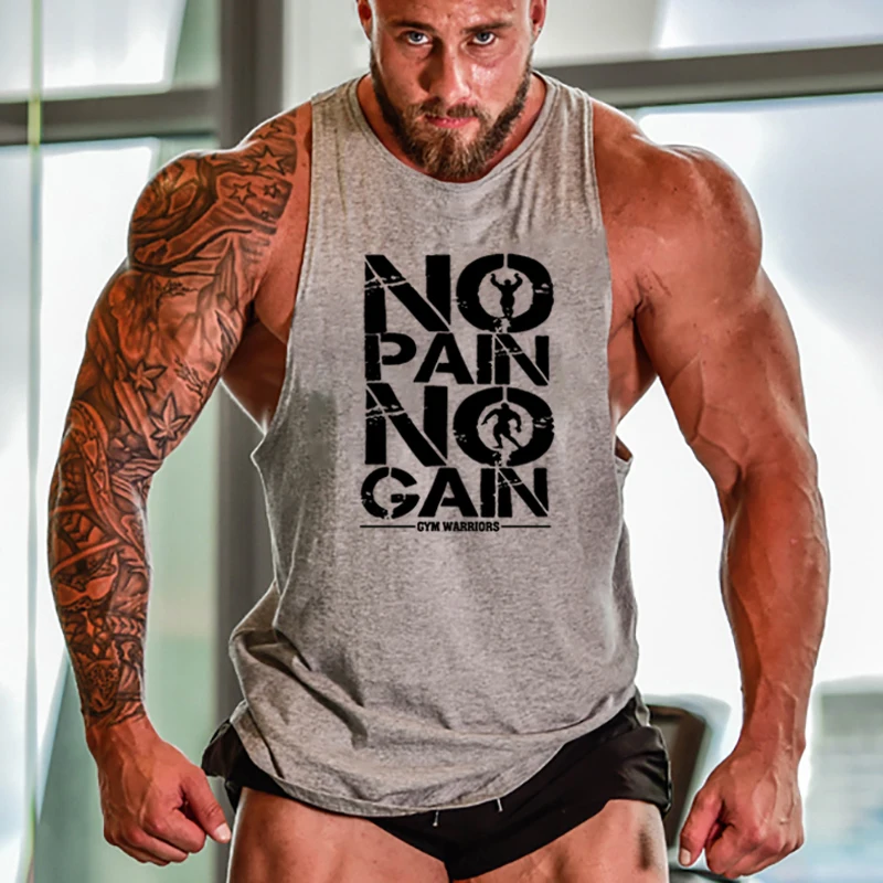 

Muscle Summer No Pain No Gain Quick Dry Bodybuilding Stringer Tank Top Men Fitness Sleeveless Shirts Y Back Gym Running Clothing