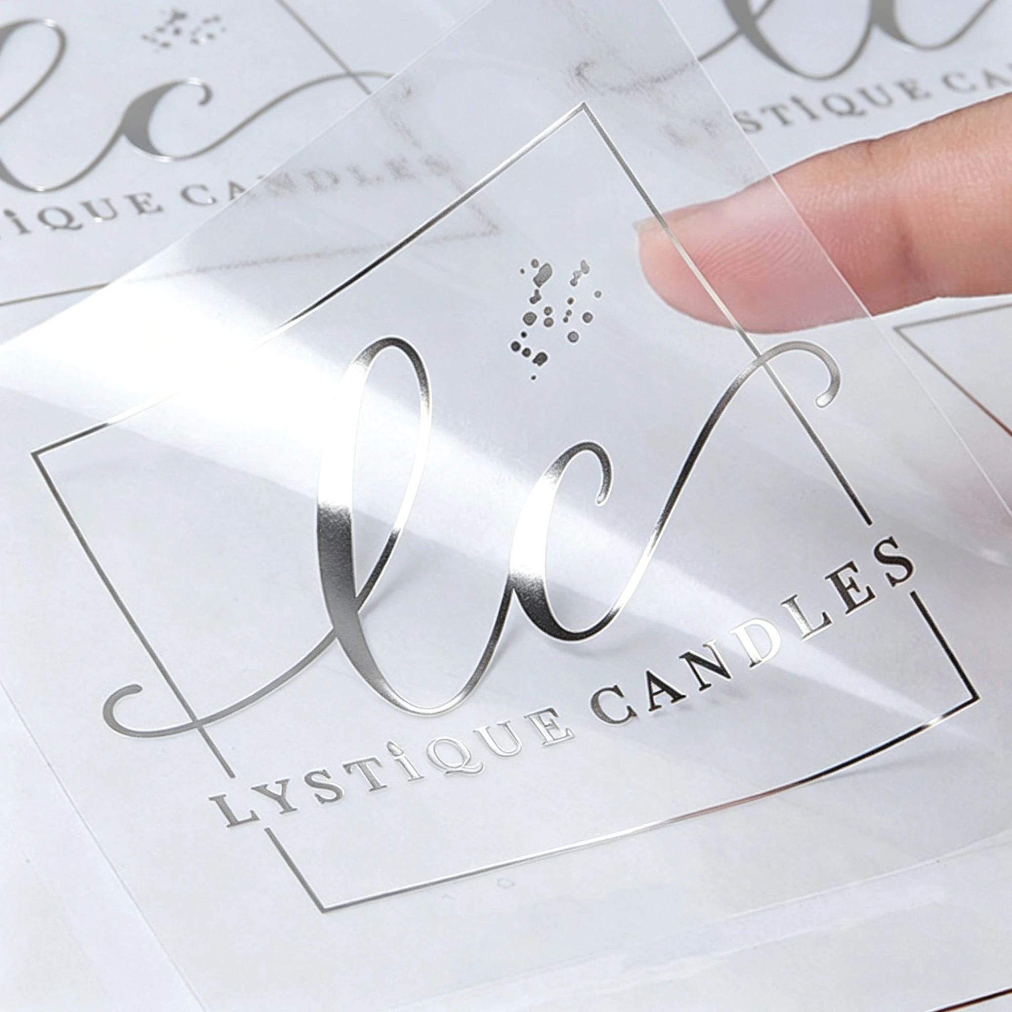 Custom Logo Clear Sticker Waterproof Vinyl Gold Silver Holographic Foil Adhesive Transparent Label Roll Sheets for Business view 4