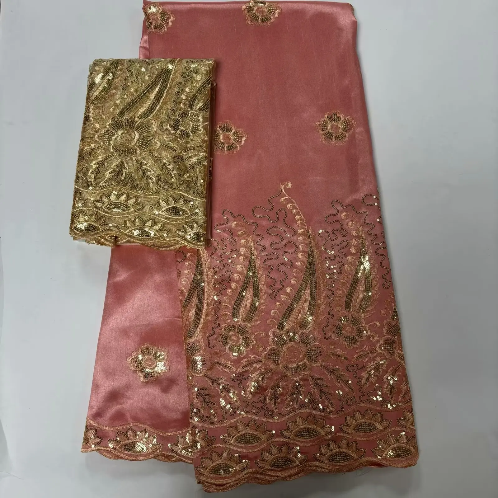 African George Fabric 5+2yards/pcs Indian Raw Silk George Wrappers Hot Nigerian Lace Fabrics Set With Blouse for Wedding