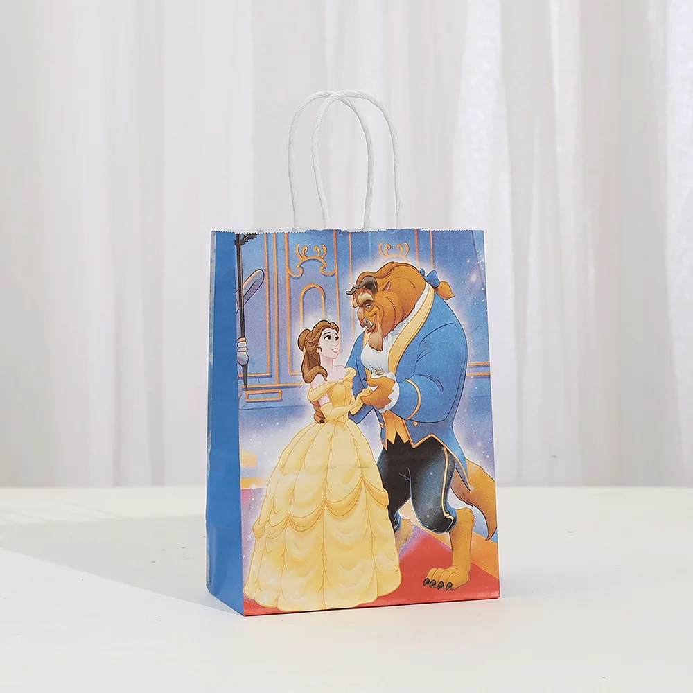 6pcs Disney Belle Princess Tote Bags Paper Candy Gifts Beauty and the Beast Bag Girls Baby Shower Birthday Party Decoration