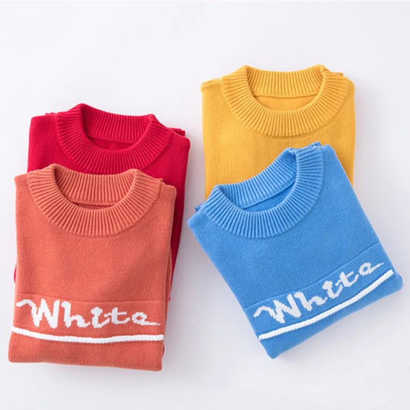 Boys Cotton Sweater 2022 Autumn Winter Jacquard Letter Girls Knitted Warm Pullover Soft Unisex Kids 4-15 Years Clothes