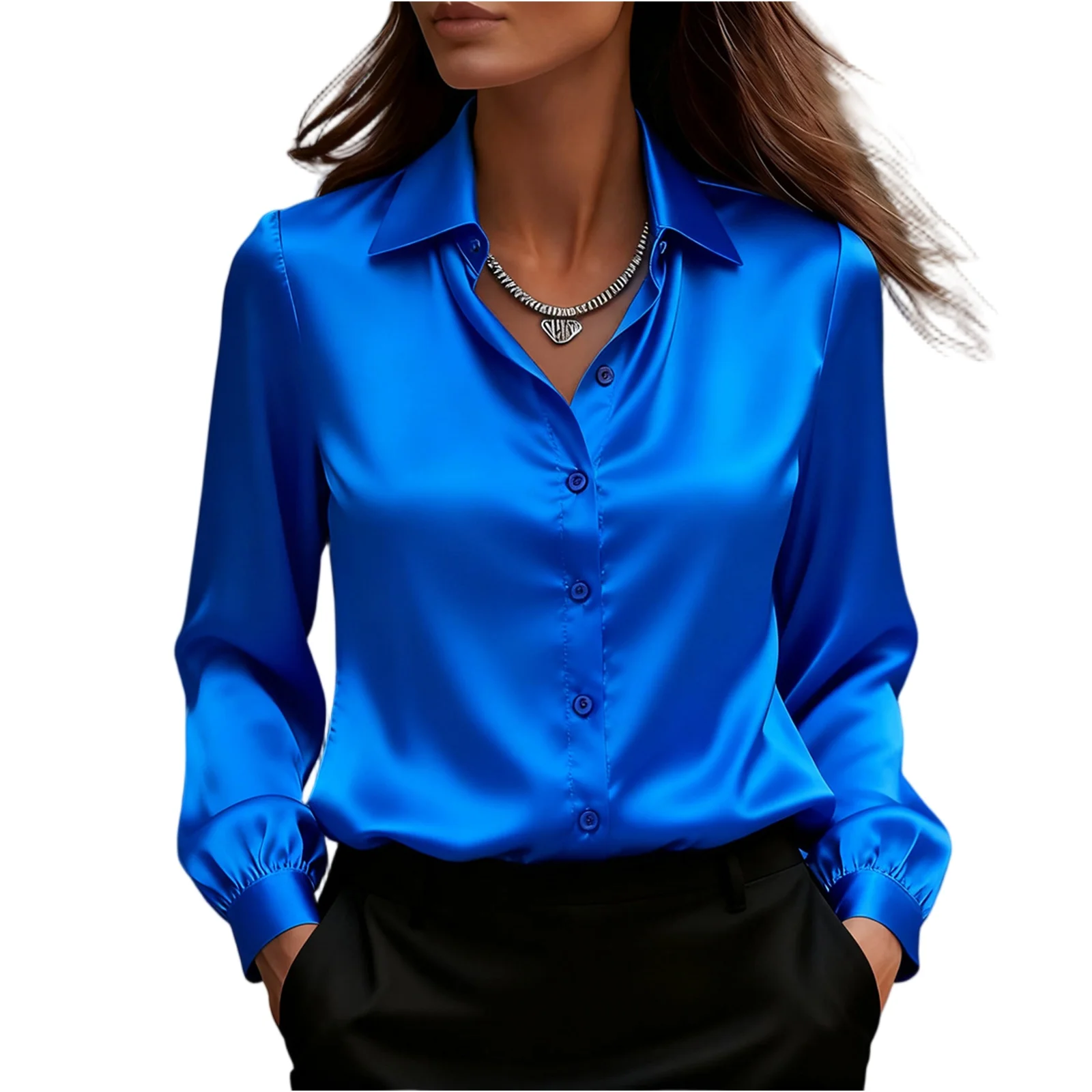 

Женская модная однотонная футболка с лацканами и пуговицами с длинными рукавами, темпераментная футболка, базовый свободный удобный универсальный топ на каждый день