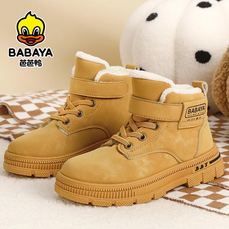 Children Boy Boots kid Sneaker High leather  Boots for boy Rubber Anti slip Snow Boot Fashion Lace-up Winter Shoes  toddler bota