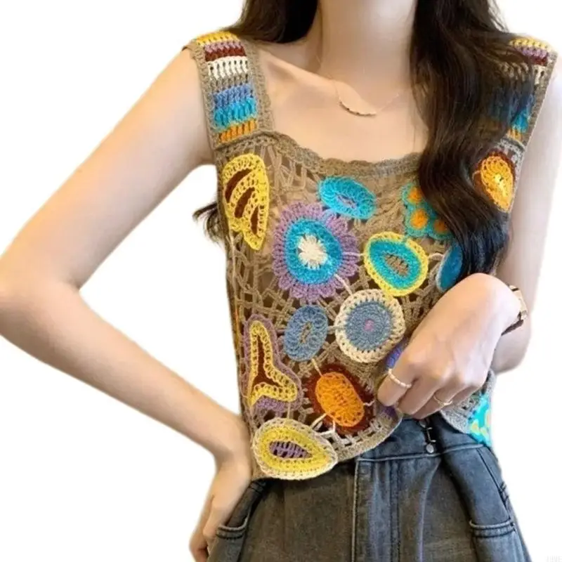 49me nữ Summer crochet Tanks Tops Casual không tay thông minh ra áo vest áo cami