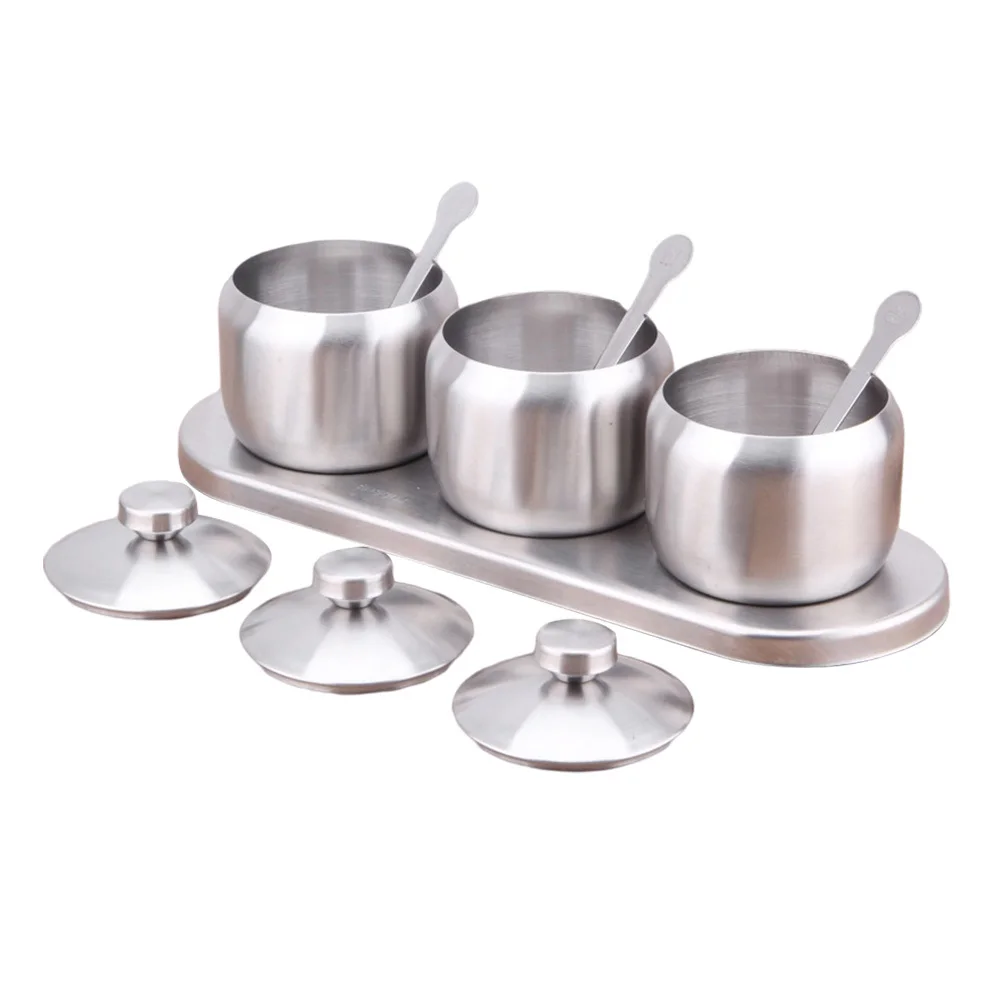 

1Set Premium Stainless Steel Seasoning Bottle Set Kitchen Spice Can Moisture Proof Lid for Salt Pepper Sugar Storage Box