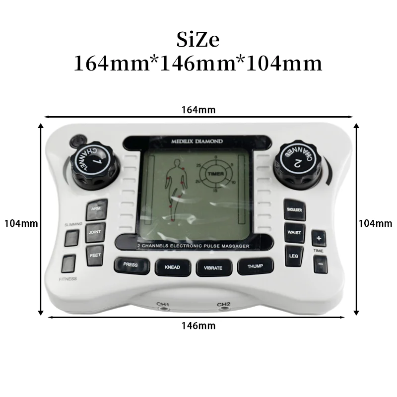 Estimulador muscular ems, 12 modos, elétrico, dezenas, massageador de pulso, acupuntura, frequência digital, máquina de fisioterapia, queimador de gordura