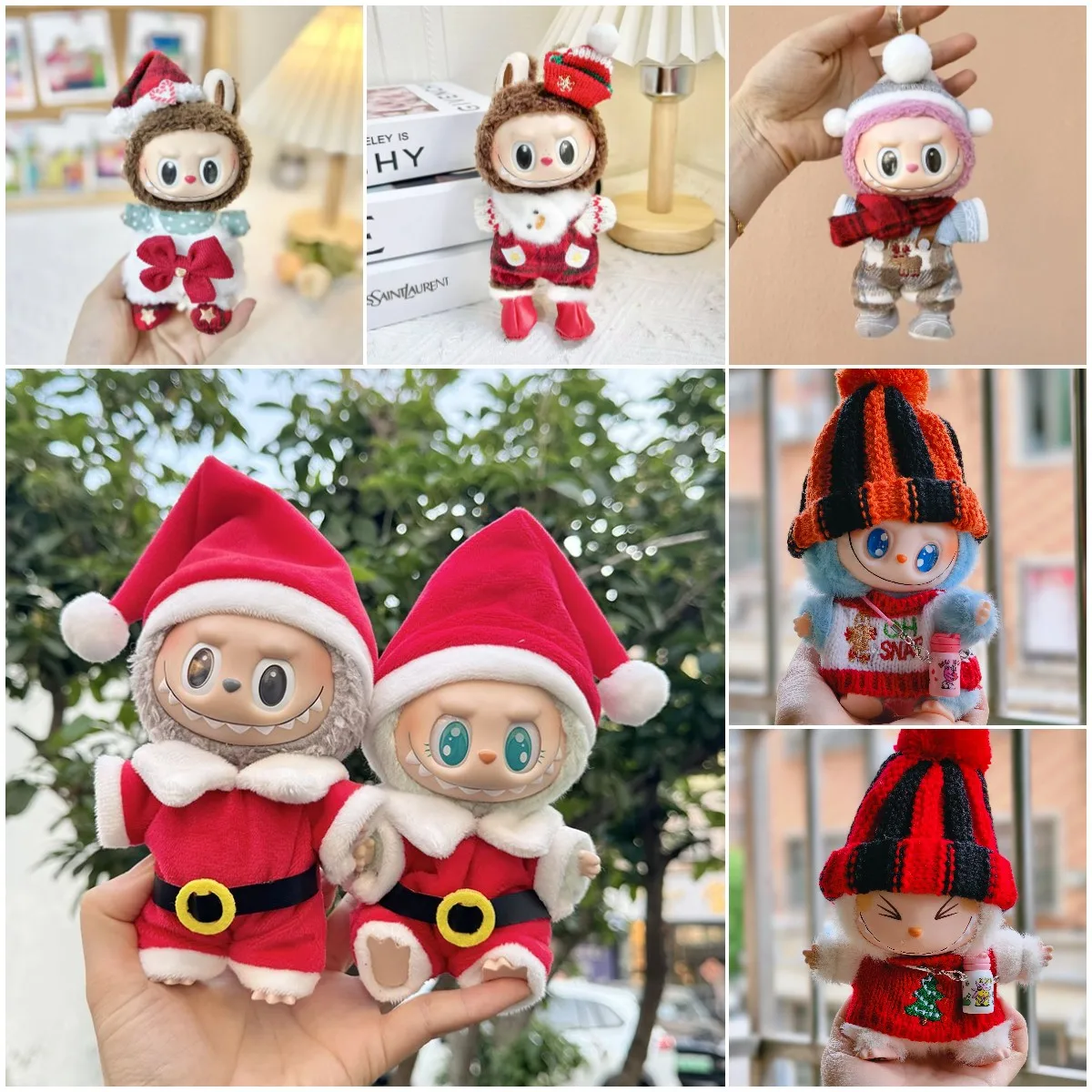 17cm Labubu Doll Clothes 7 New Styles for Christmas Hoodies Doll Clothes Cute Korea Kpop Exo Labubu Outfit Kawaii ﻿DIY Girl Gift