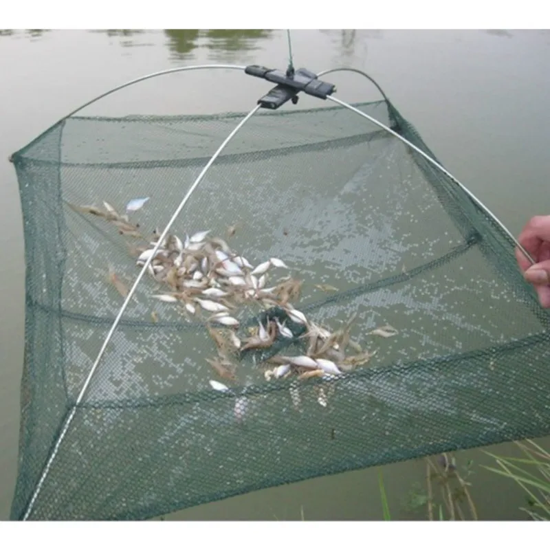 Portable 60*60cm Folding Fishing Net Nylon Network Shrimp Fish Net Casting Net Fishing Cage Outdoor Fishnet