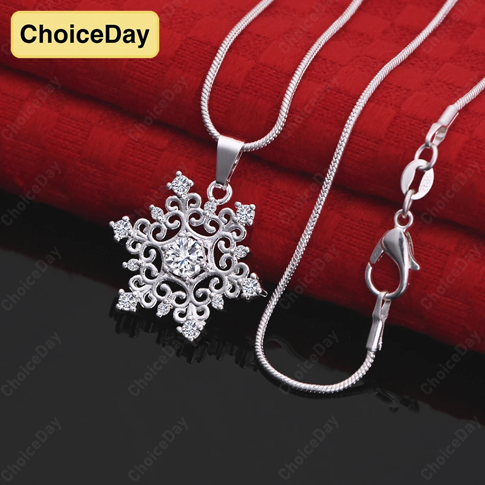 

ChoiceDay Fashion 925 Sterling Silver Exquisite Snowflake Zircon Pendant Necklace Women's Jewelry Wedding Accessories