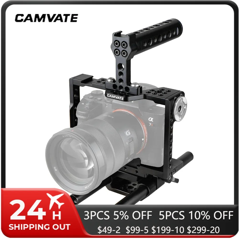 CAMVATE Camera Cage Rig With Top Cheese Handle&15mm Rod Support System For Sony a7 II,a7R II,a7S II,a7 III,a7R III,A7R4,a9Series