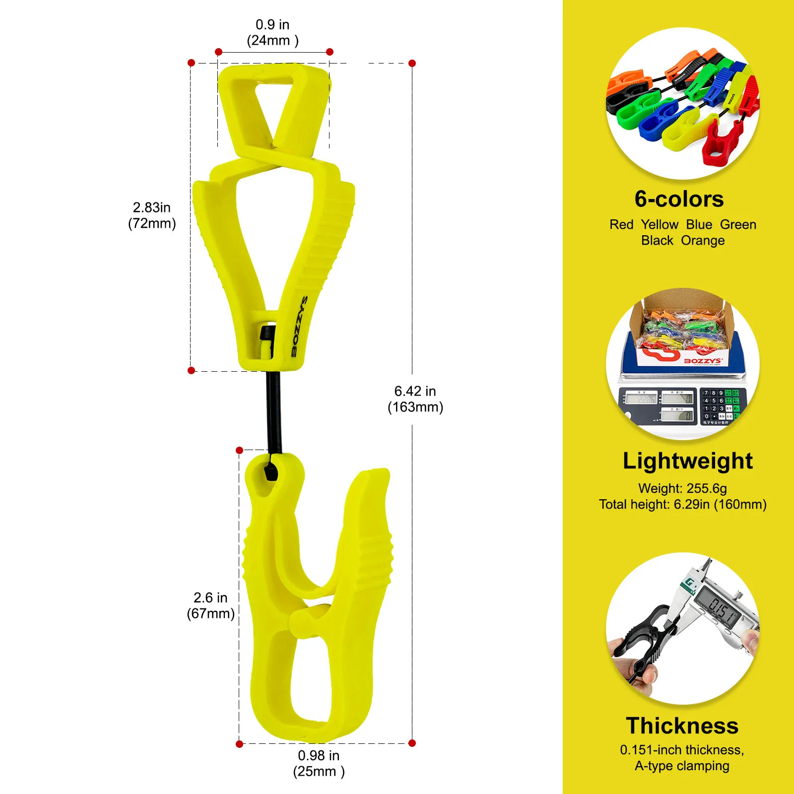 BOZZYS 6 Pack Glove Clips For Work Glove Holders Glove Clip Hanger Safety Glove Holder Plastic Working Gloves Clip Work Clamp