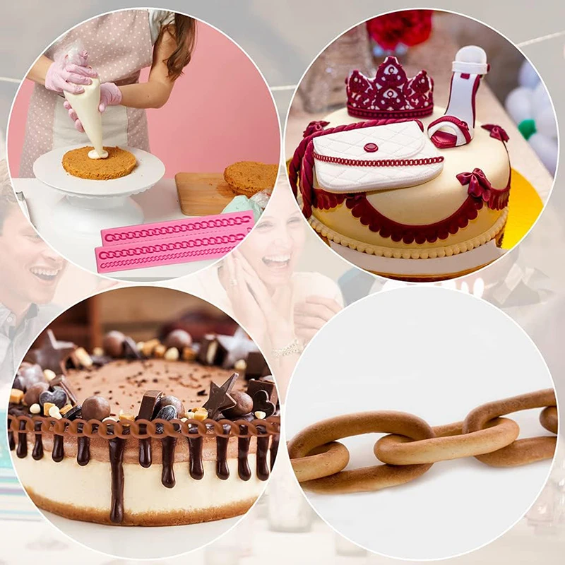 Molde de silicona con cadena para Fondant, bolsa para decoración de pasteles, pasta de goma, molde para Chocolate, utensilios para hornear de