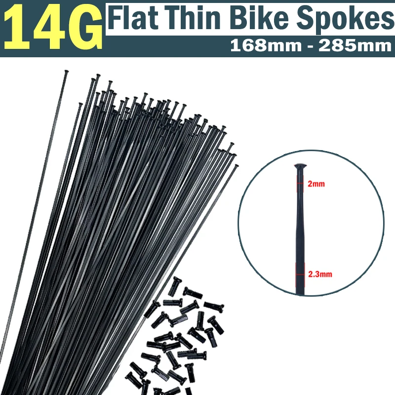 Image of 14G Schwarze Gerade Flache Dünne Fahrradspeichen 20 Stück Klingenspeichen mit Messingnippeln für MTB Faltrad 268/270/275/285mm