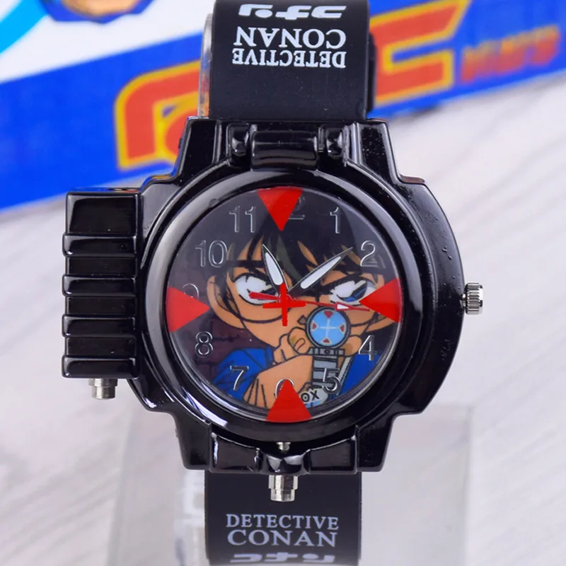 Anime Detective Conan Action Watches Quartz Figures Can Launch LED Light Tag Konan Watch Kids Toys Mouri Kogorou Neck Killer